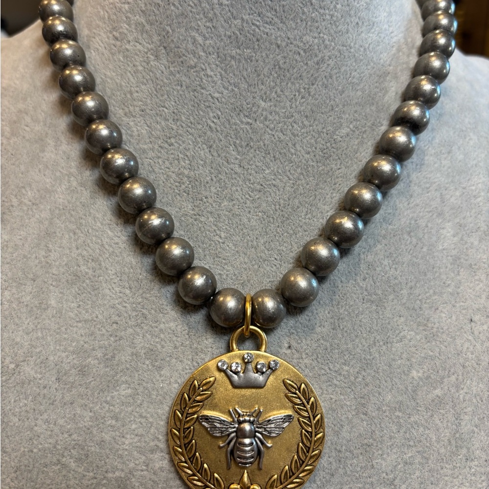 Handmade Elegant Silver and Gold Bee Pendant Necklace
